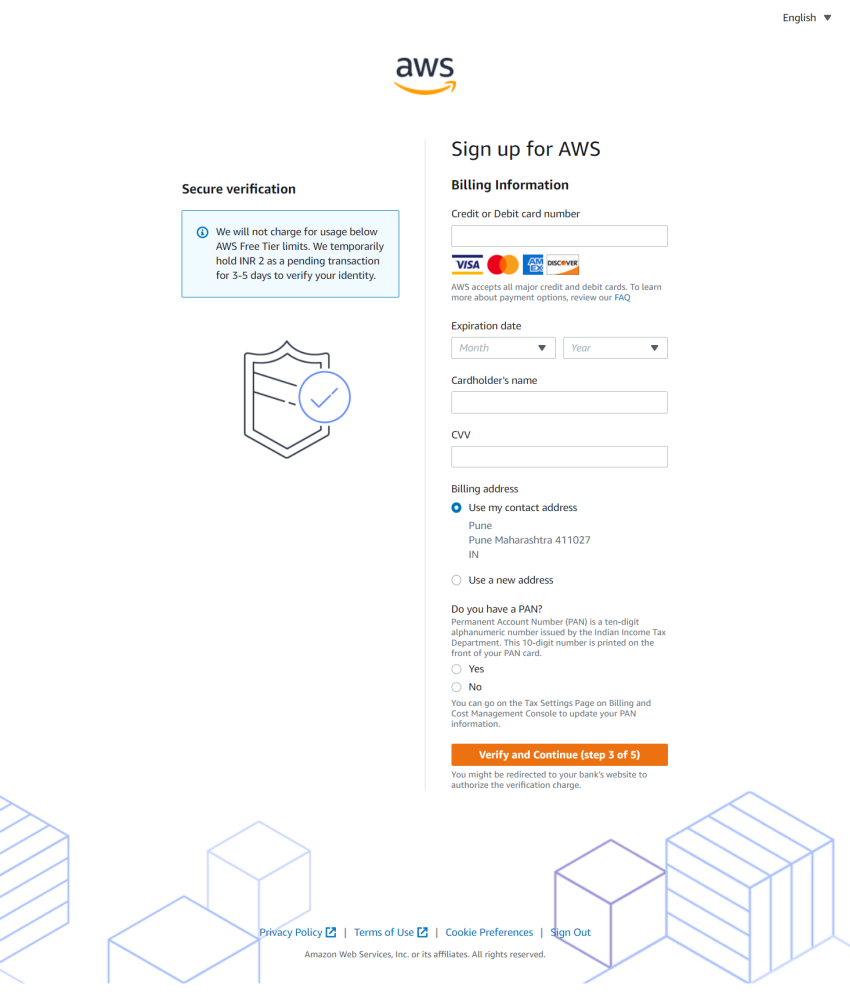 Creating Free Tier AWS account with Free S3 storage account